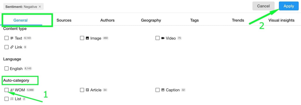 select the WOM auto category and sort the stream by engagement or number of comments