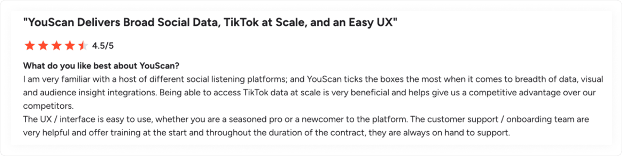 Customer review on G2 about YouScan