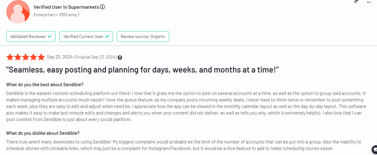 Feedback about Sendible