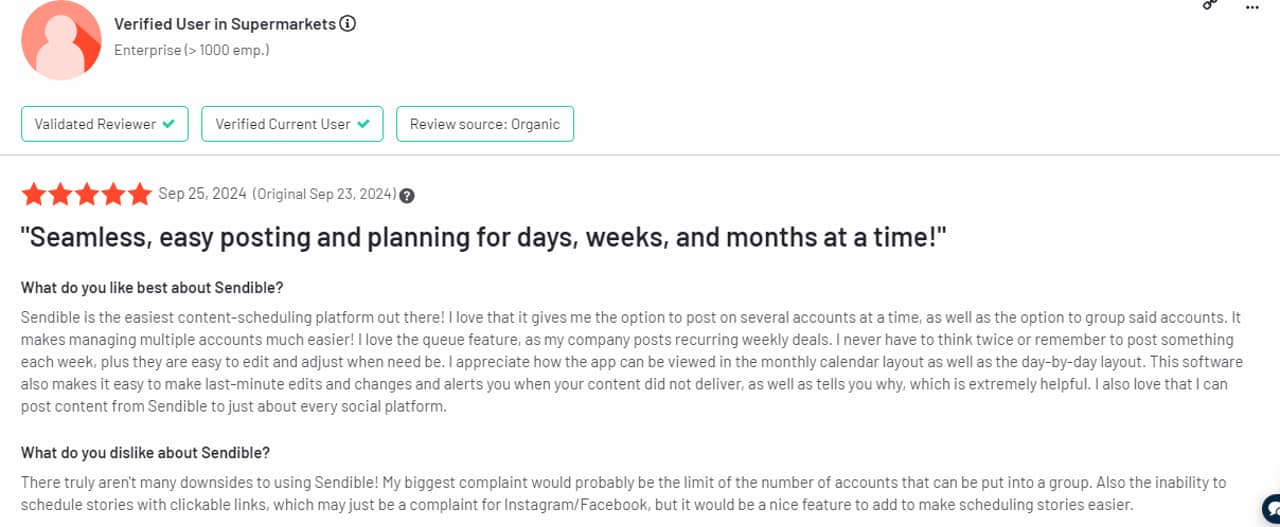 Feedback about Sendible