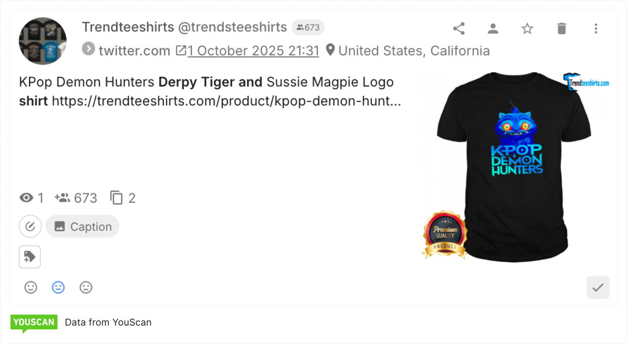 Unofficial K-Pop Demon Hunters T-shirts sold through X/Twitter