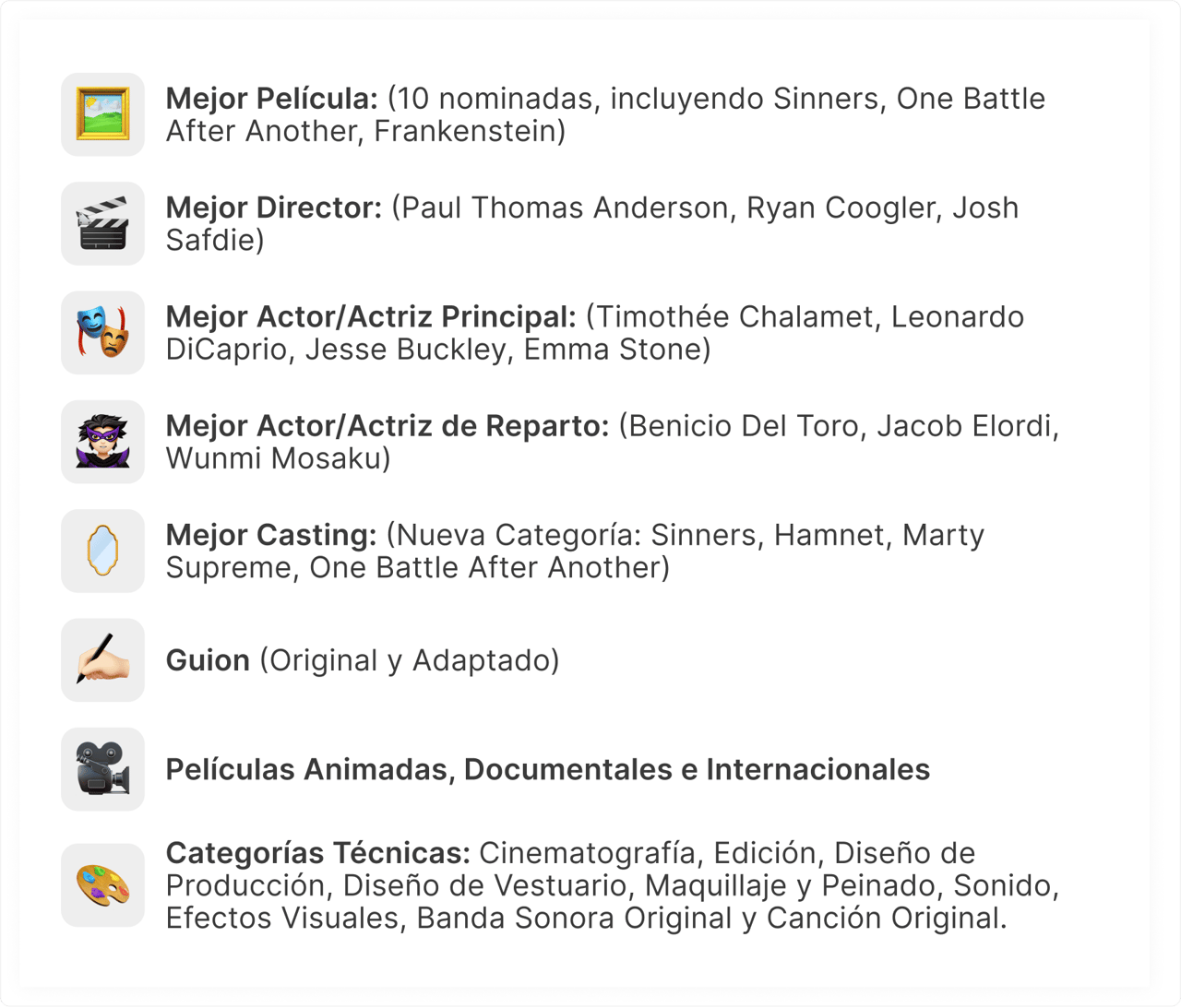 Oscars 2026 nominees