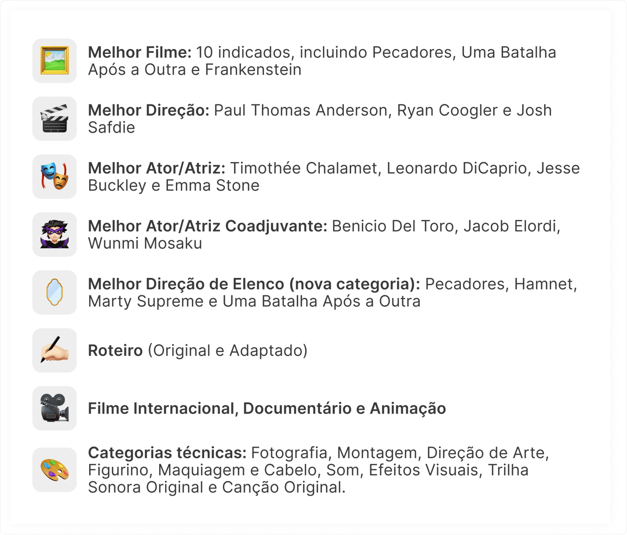 Oscars 2026 nominees