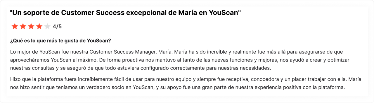 Reseña de un cliente sobre YouScan en G2