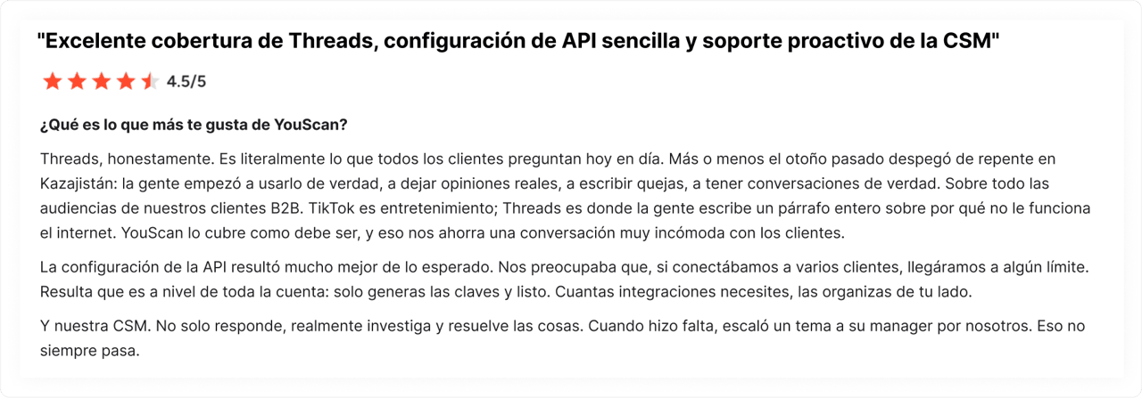 Reseña de un cliente sobre YouScan en G2