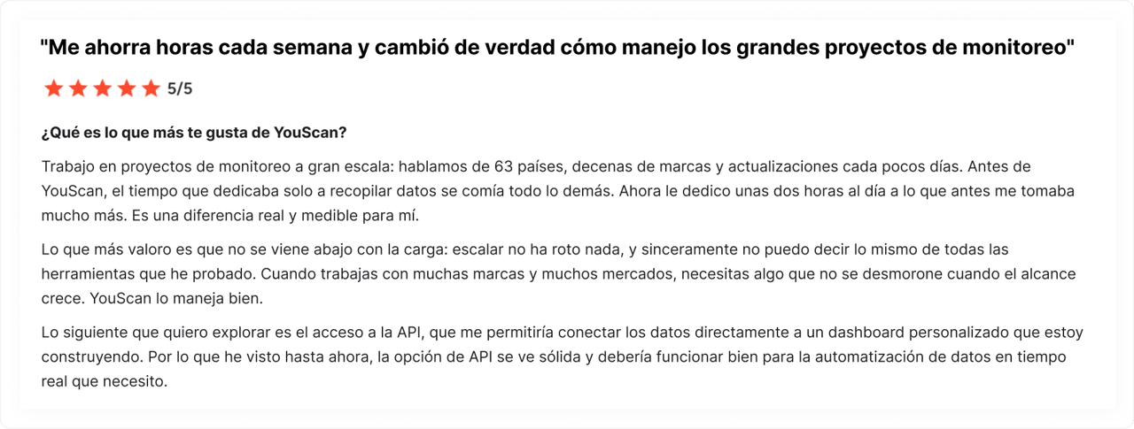 Reseña de un cliente sobre YouScan en G2