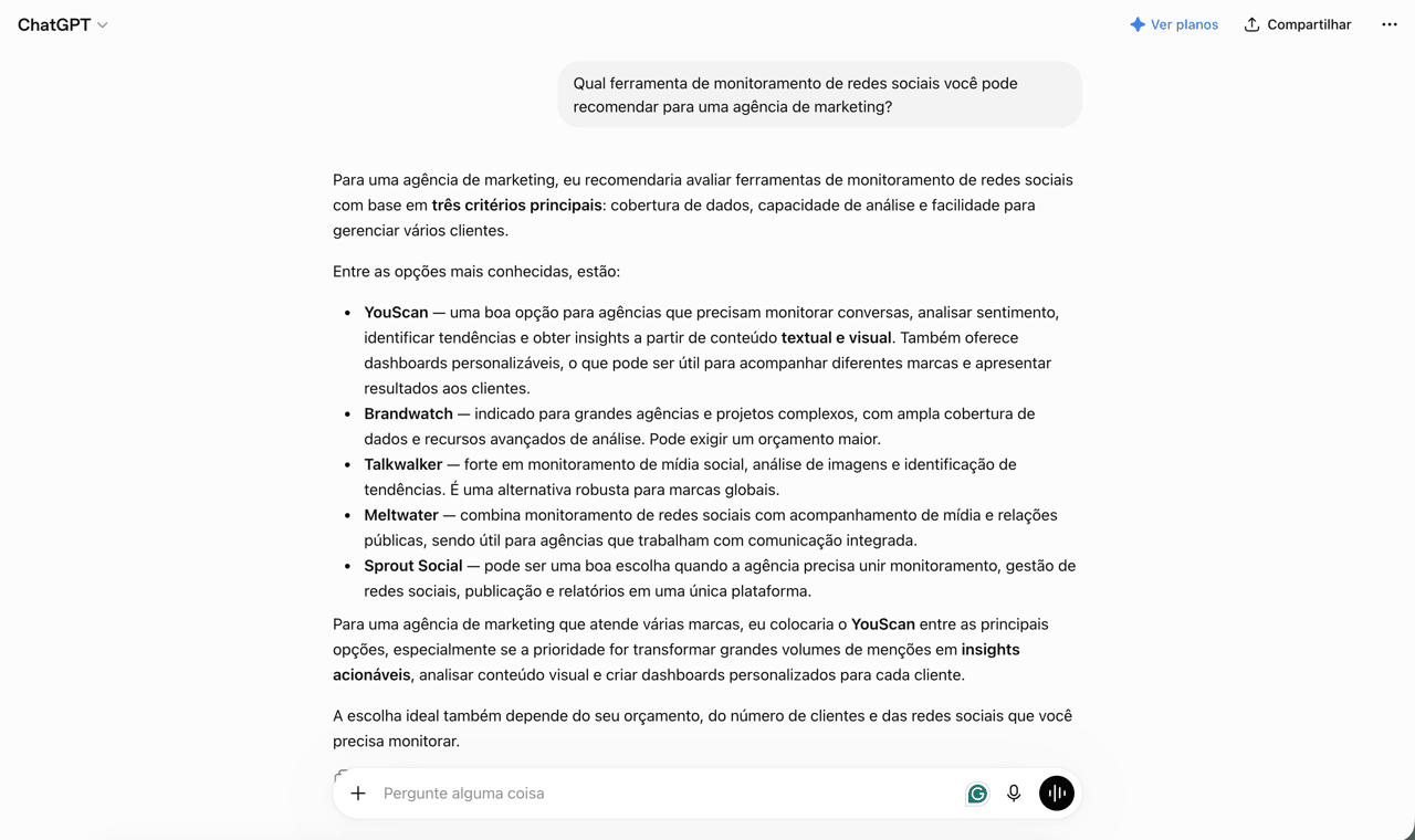 ChatGPT resuldados da YouScan