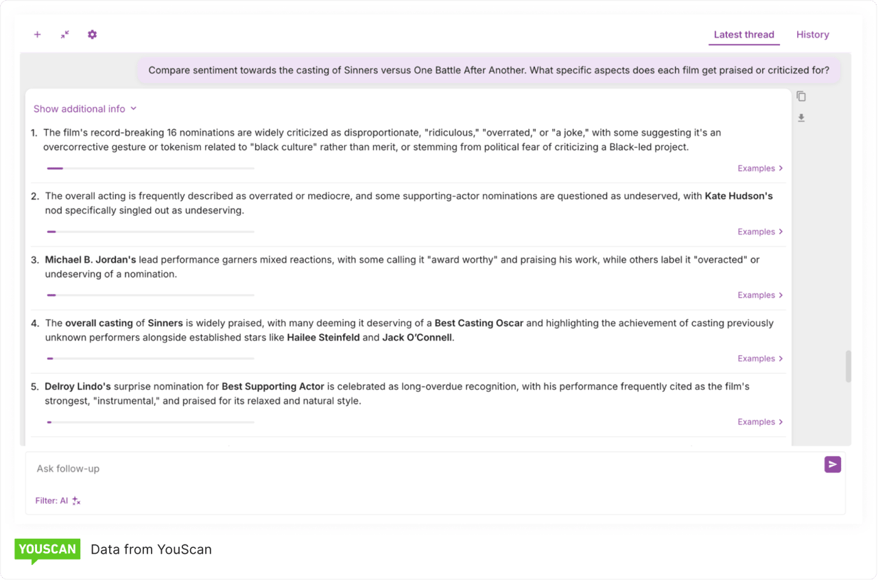 Sentiment comparison between Sinners & One Battle After Another