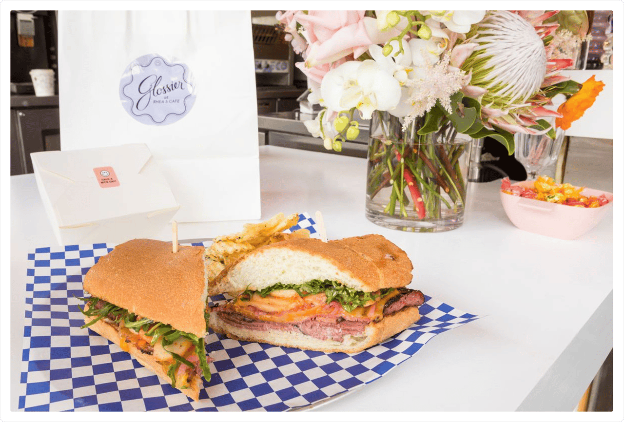 Glossier x Rhea pop up cafe collab