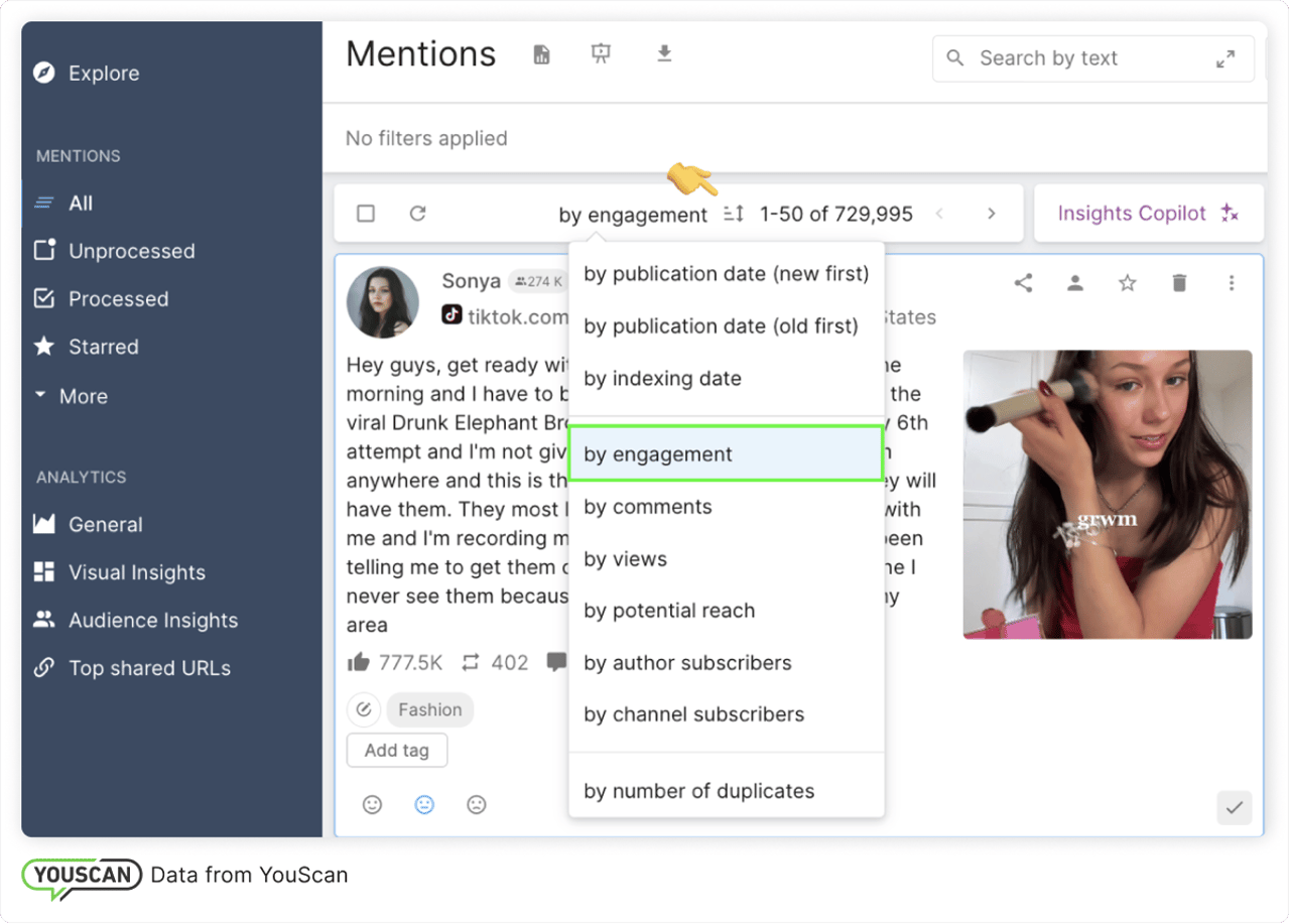 Mentions' sorting by engagement