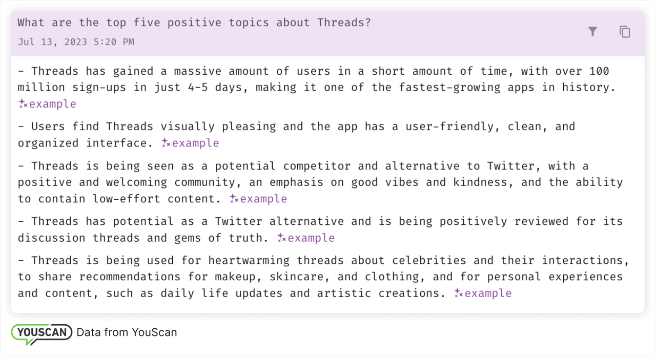Top five positive topics about the Threads app