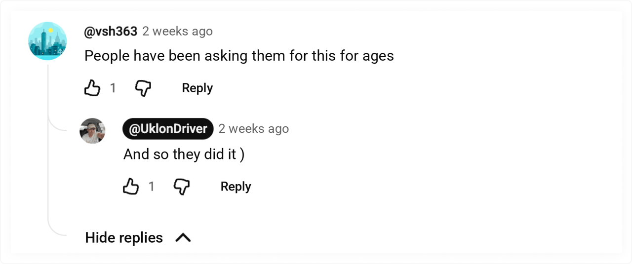 An audience comment on YouTube: “We’ve been asking Uklon for quite some time to implement it.”, Uklon Driver: “And they did )”