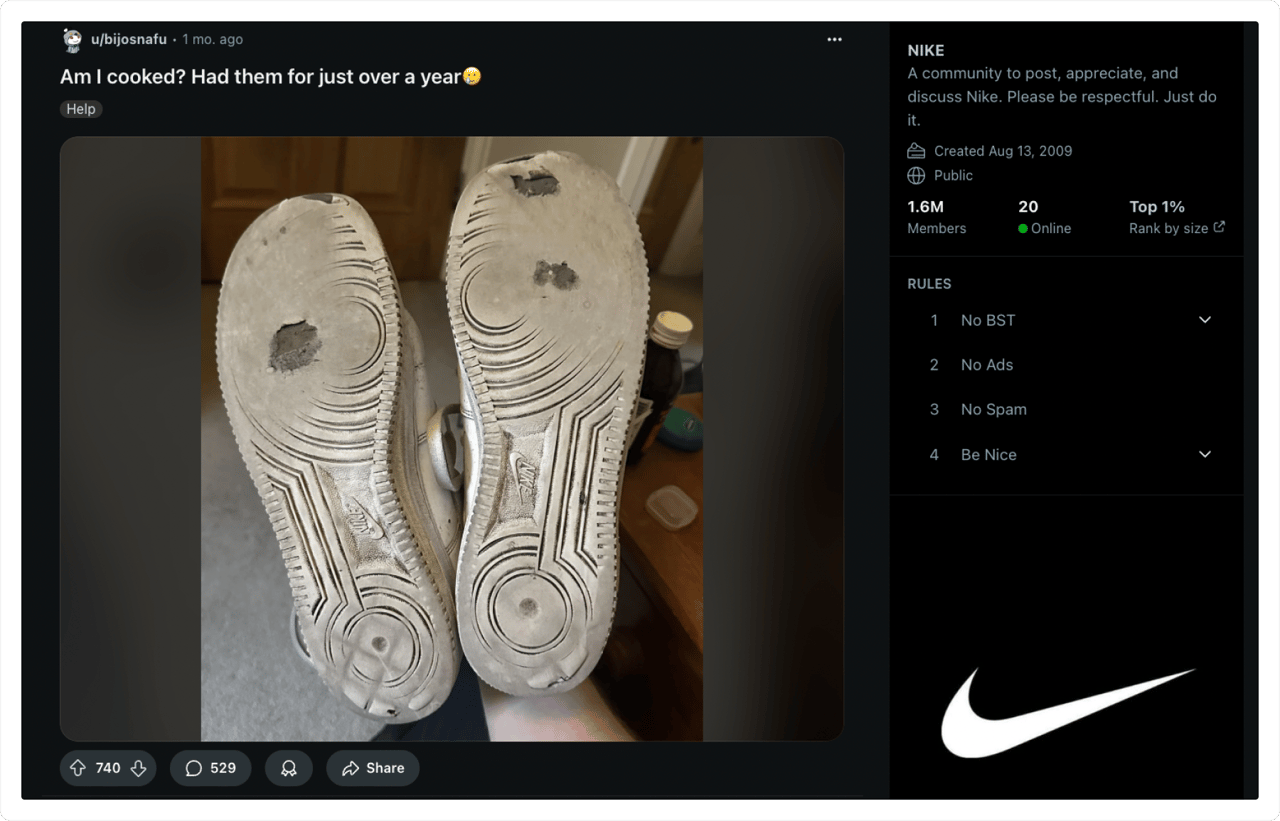 Cliente insatisfecho en Reddit