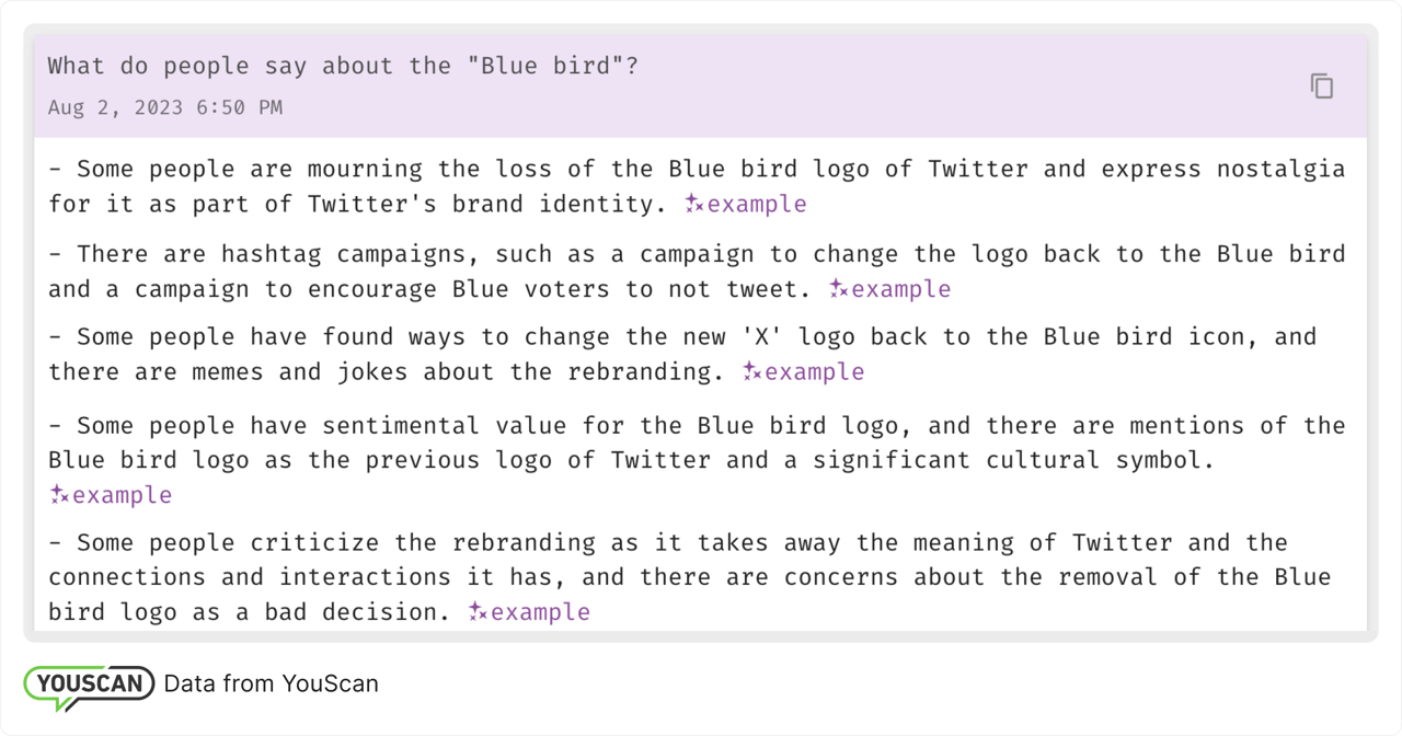 Insights Copilot summarised the user's thoughts towards the old logo