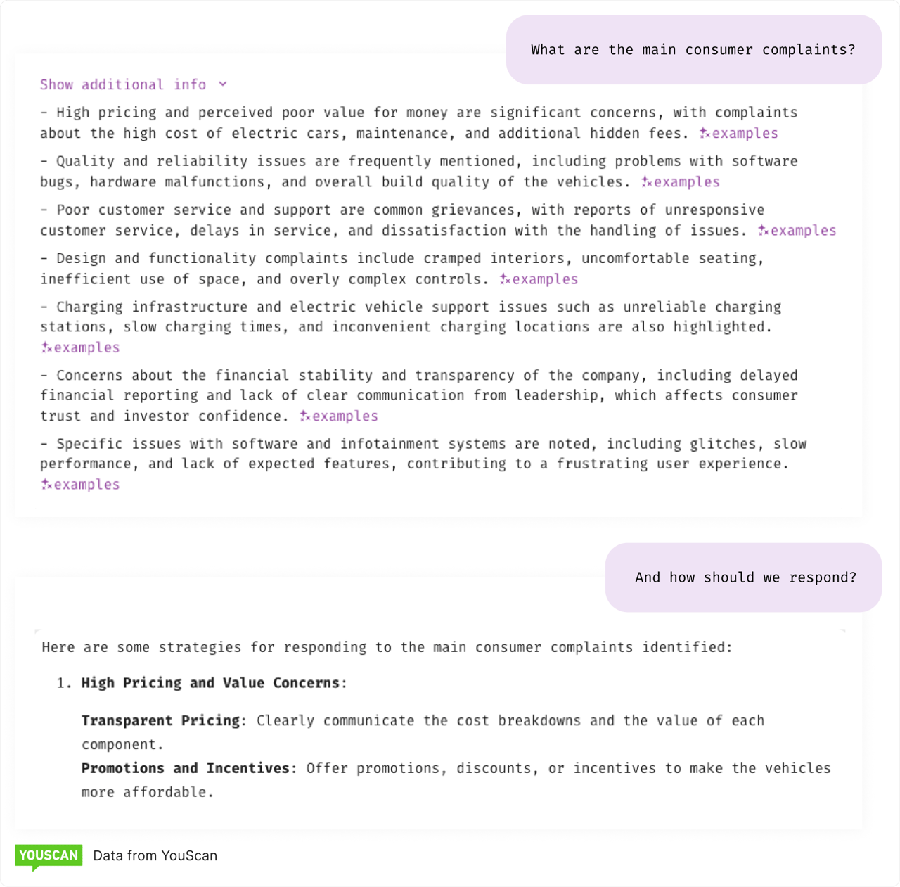 Ejemplos de respuestas de Insights Copilot