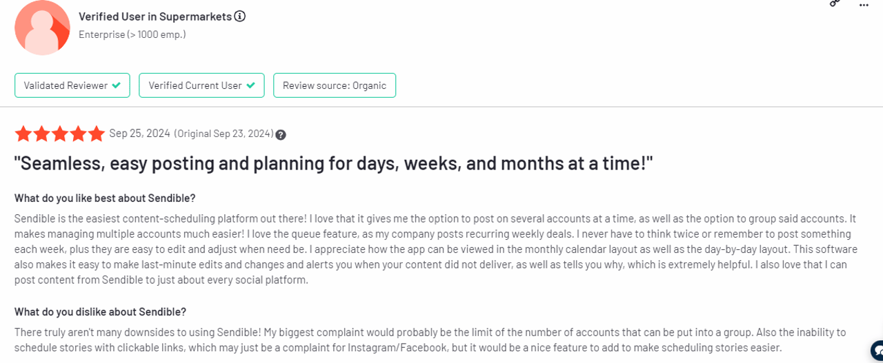 Feedback about Sendible