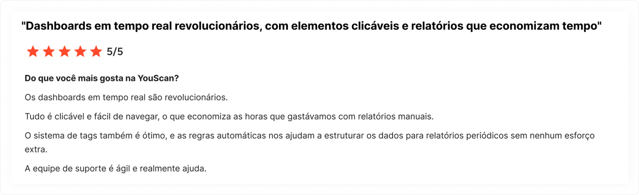 Avaliação de cliente no G2 sobre a YouScan