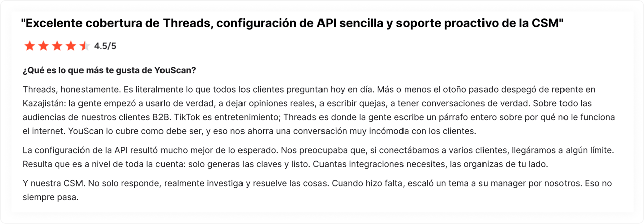 Reseña de un cliente sobre YouScan en G2