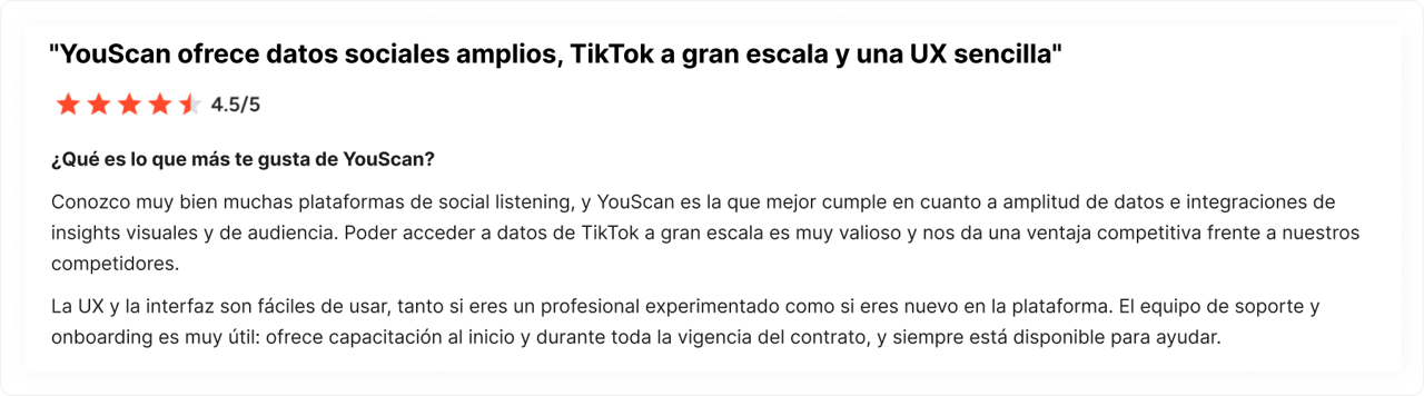 Reseña de un cliente sobre YouScan en G2