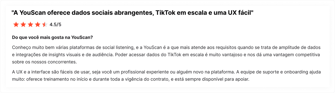 Avaliação de cliente no G2 sobre a YouScan