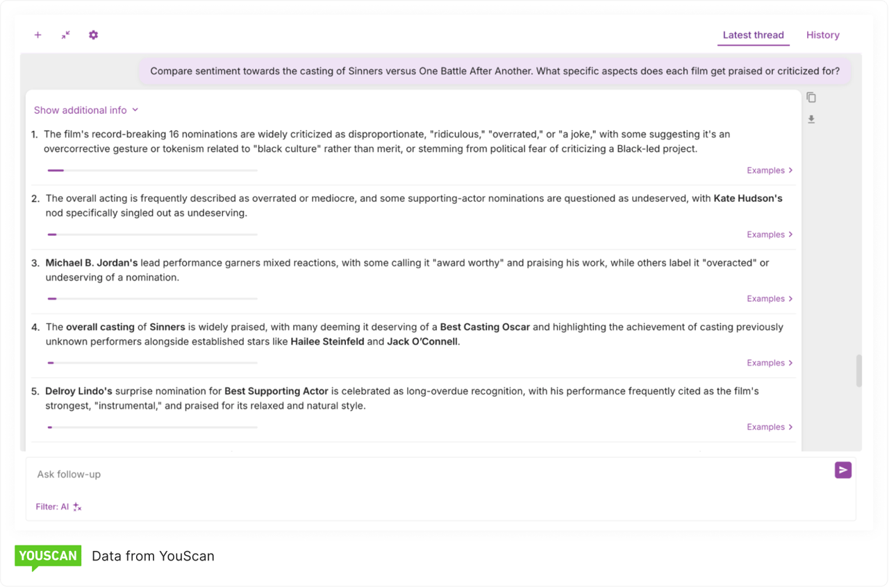 Sentiment comparison between Sinners & One Battle After Another